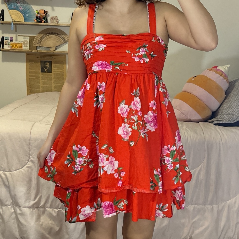Francesca's Collections Red Floral Midi Dress